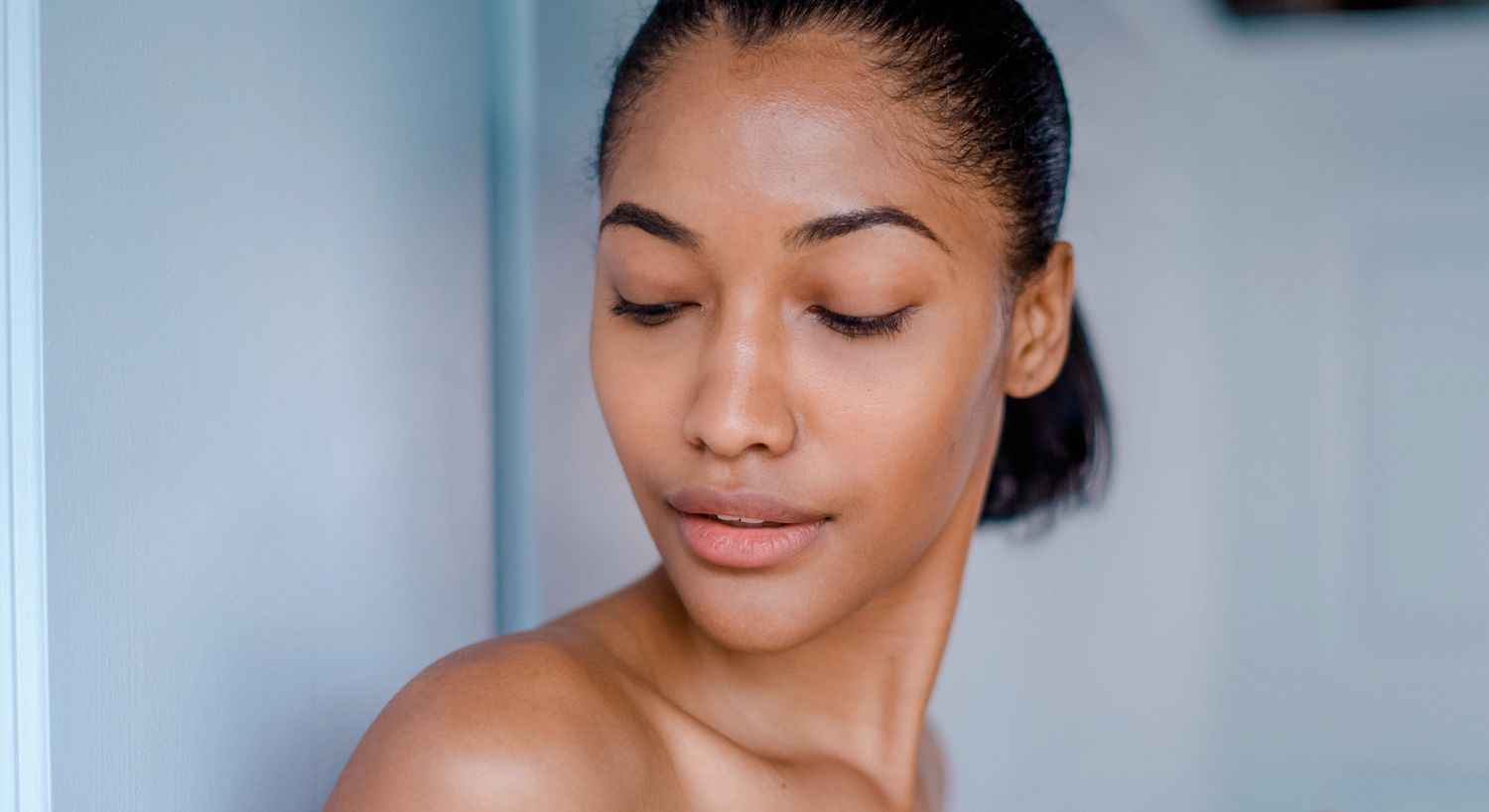 Woman with closed eyes and natural beauty portrait.